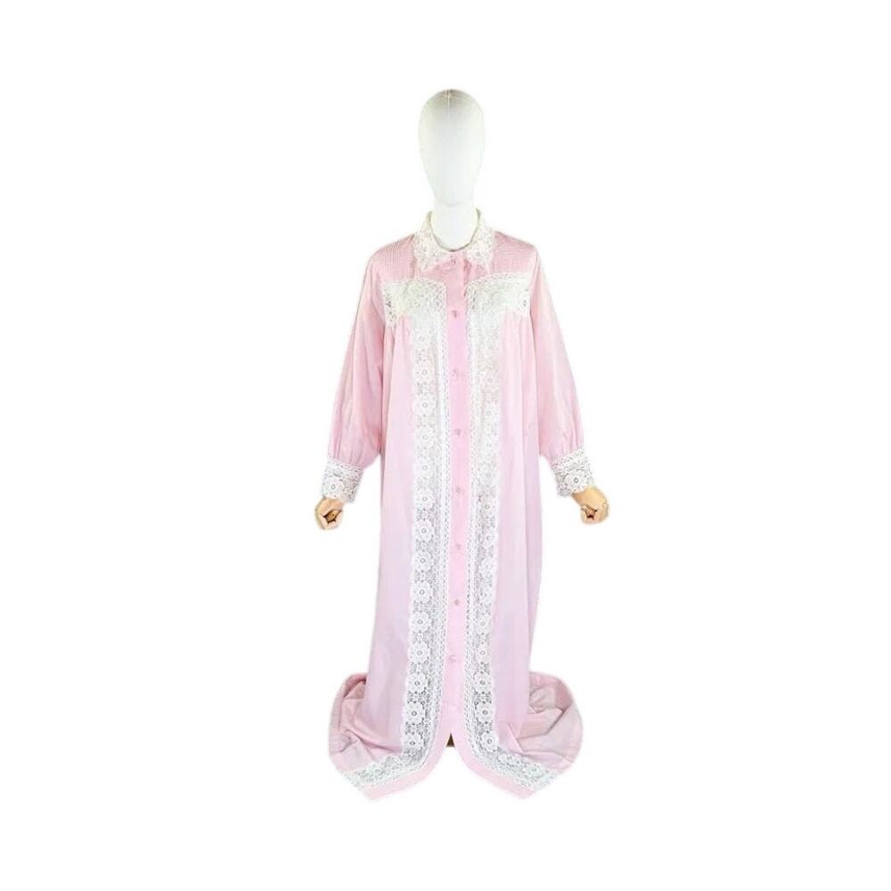 Vintage Pastel Pink, Cotton, Long,  Nightgown Robe